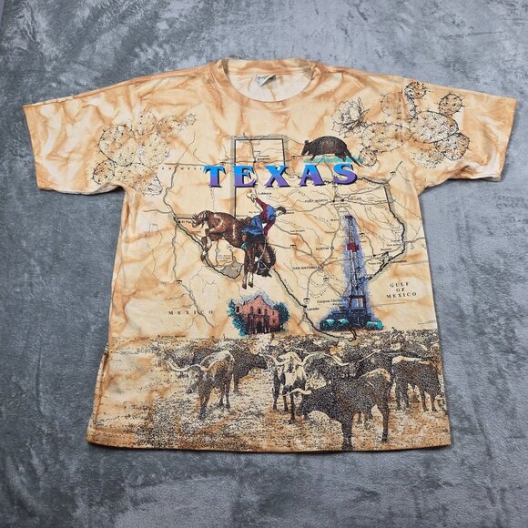 Vintage Sneaky Tees Shirt Mens XL Texas State Map Rodeo Cowboy All Over Print 93 - Picture 1 of 7